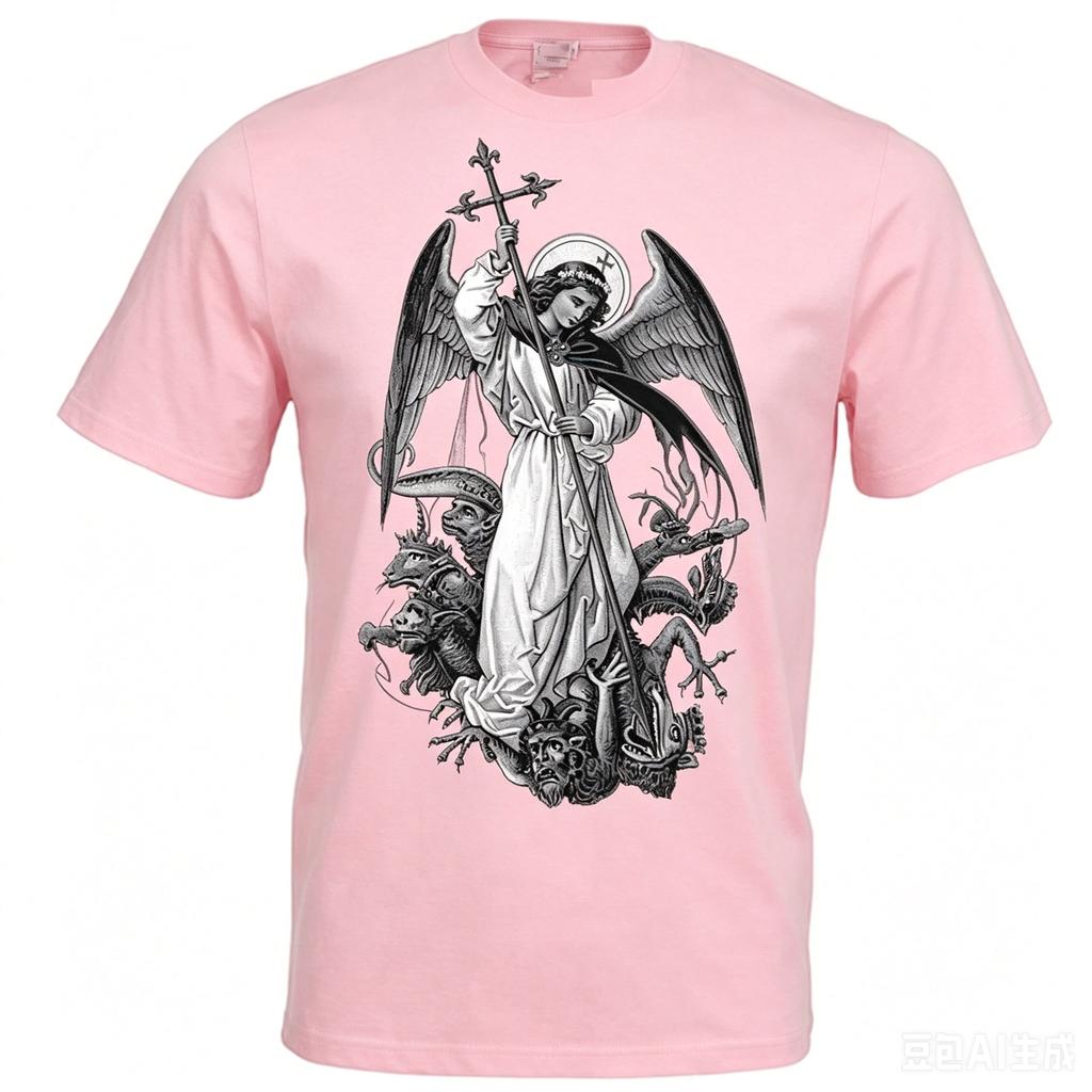 Summer Saint Michael The Archangel Destroy Devil Catolic Unisexs TShirt Loose Black High Quality Cotton Round Neck Short Sleeve