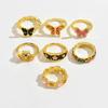 7Pcs/Set Rhinestone Flower Ring Set Camellia Flower Irregular Rings Unique Enamel Finger Rings  Gift