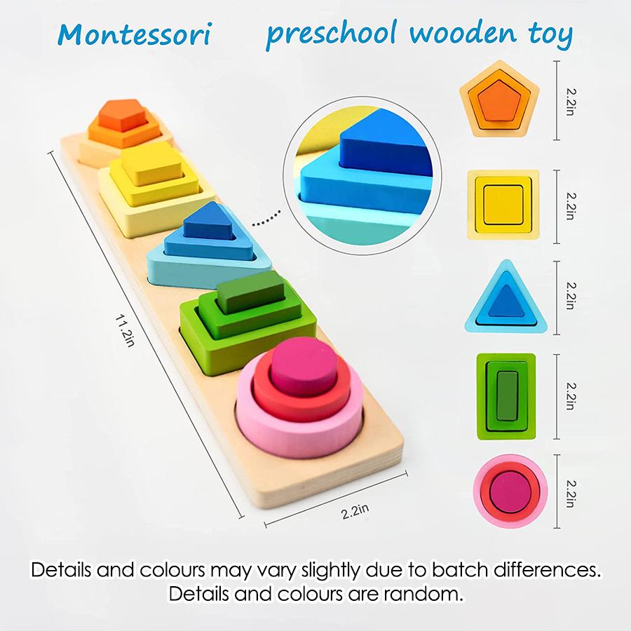 Montessori Wooden Toys for Toddlers Educational Shape Sorter Stacking Blocks Preschool Learning Gifts for Kids