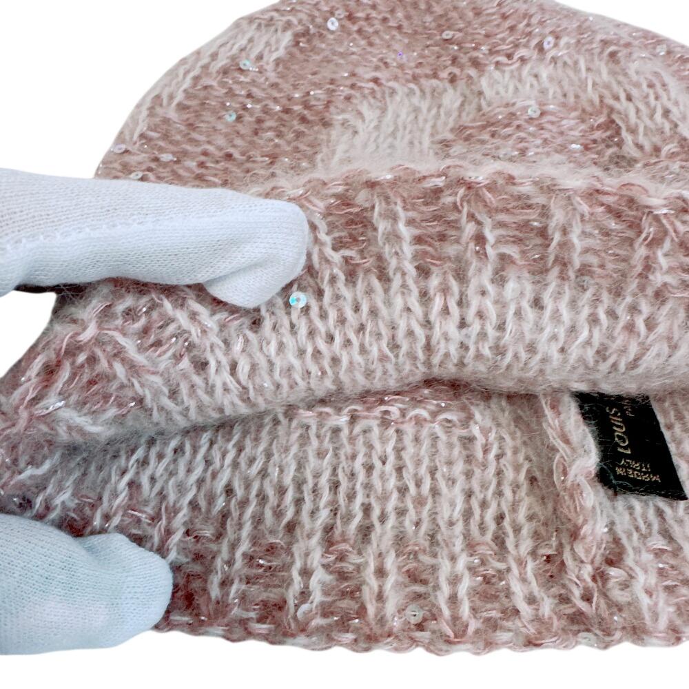 LOUIS VUITTON M74770 Mohair knitted hat Nylon Monogram Glitter Beanie Other hats pink Nylon Used