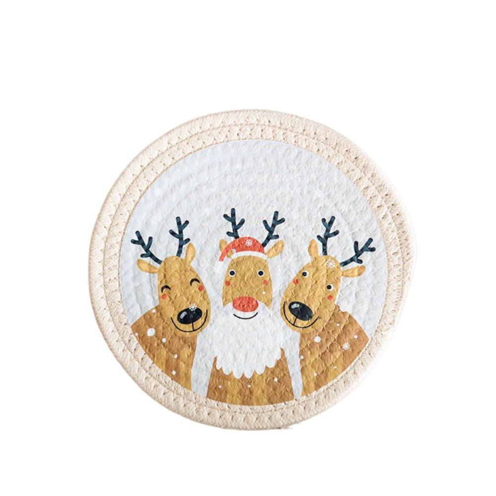 Anti-scalding Coaster Heat Insulation Pot Pad Christmas Woven Cotton Placemat  Table Decoration