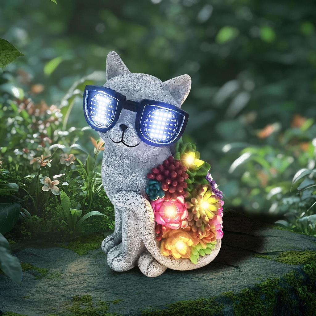 Solar-Powered Outdoor Turtle Resin Statue with Succulent Figurine and Decorative Light