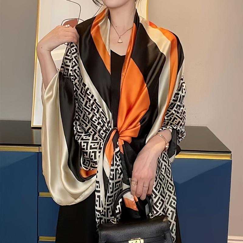 Luxury Brand Khaki Letter Printed Scarf Elegant Thin Smooth Satin Shawl Summer Windproof Sunscreen Large Scarf For Women