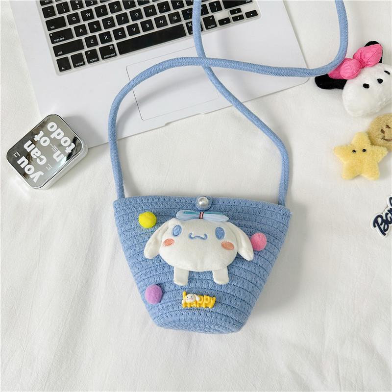 Adorable Cartoon Children Bag Cute Plush Teddy Woven Spring Summer Crossbody
