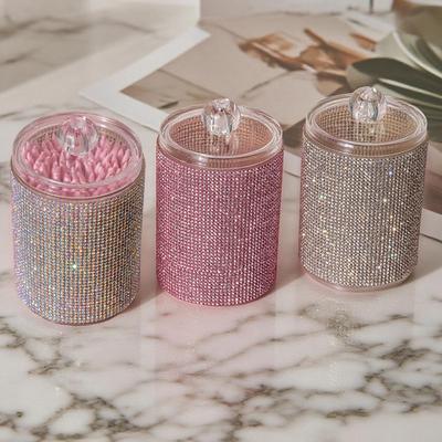 Pote de Armazenamento com Tampa para Strass Pote Brilhante para Cotonetes Organizador à Prova de Poeira para Algodão para Bancada de Toucador e Banheiro