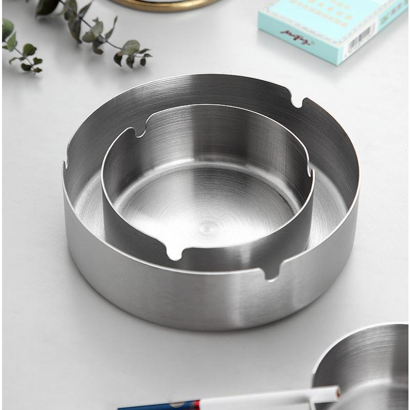 1pc 14cm Car Windproof Stainless Steel Ashtray U-Shaped Groove Thick And Durable Placed Steadily Drop Resistant Easy To Clean