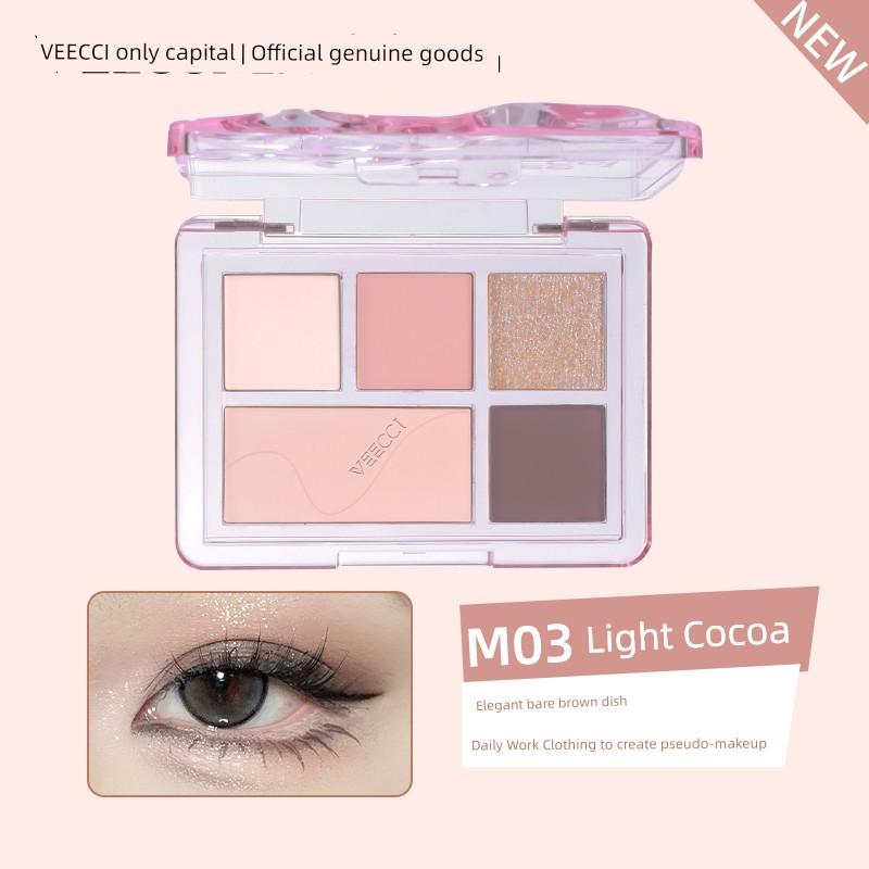 Veecci/Seven-Color Eyeshadow Palette for Light Makeup, Pearlescent Highlighter, Blush, and Contouring - Multi-Use Comprehensive Palette for Beginners