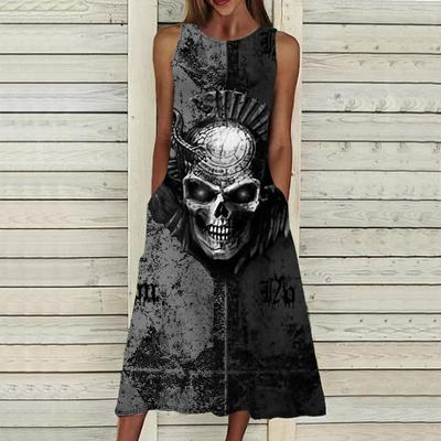 Sommer Mode Sexy Ärmelloses Kleid Weiche Casual 3D Dark Skeleton Print Kleid Ärmelloses Sling Kleid Sommer Hosenträger Kleid