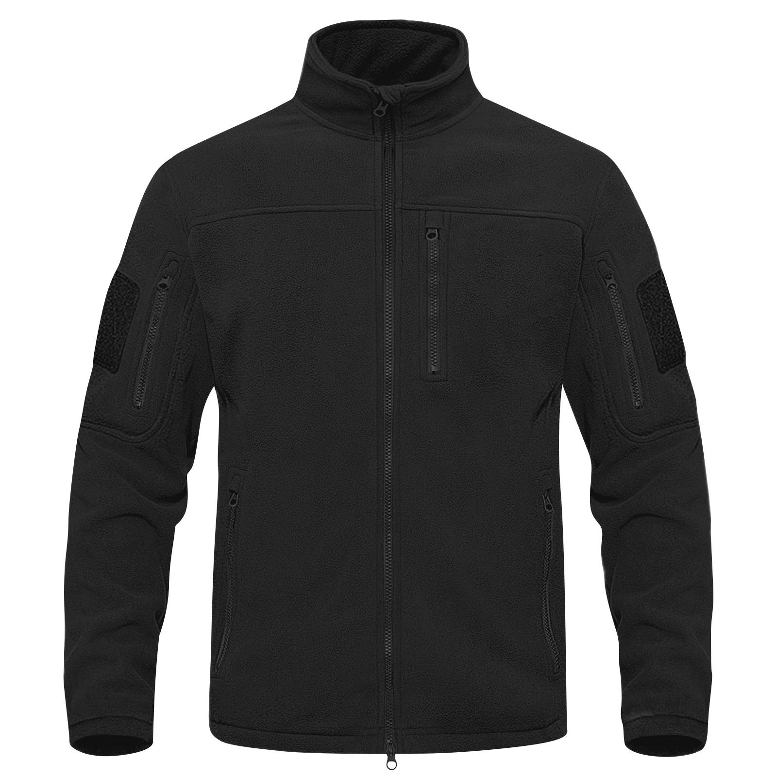 

Мужская модная повседневная флисовая куртка со стоячим воротником и застежкой-молнией для тепла и альпинизма. S чёрный