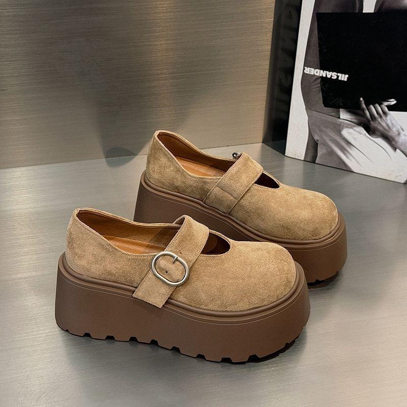 Casual fashion Mary Jane women's shoes spring and summer new Velcro low-top thick-soled heightening single shoes