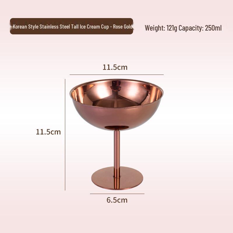 Korean Style 304 Stainless Steel Ice Cream Cup – Tall Stem Champagne Dessert Bowl
