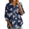 Women's Button Front Shirt Vintage Floral Print Three Quarter Sleeve Loose Fit Blouse with Lapel Collar Casual Top