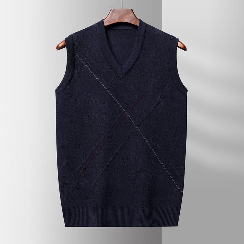 Pappa Polstret Varm V-hals Ermeløs Genser Vest for Eldre Menn Vest Vest for Middelaldrende og Eldre Undergenser