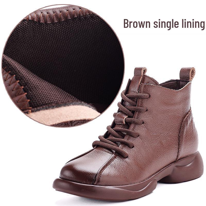 Retro Martin Women's Genuine Leather Ankle Boots - Thick Sole, Non-slip, Soft Leather for Autumn and Winter