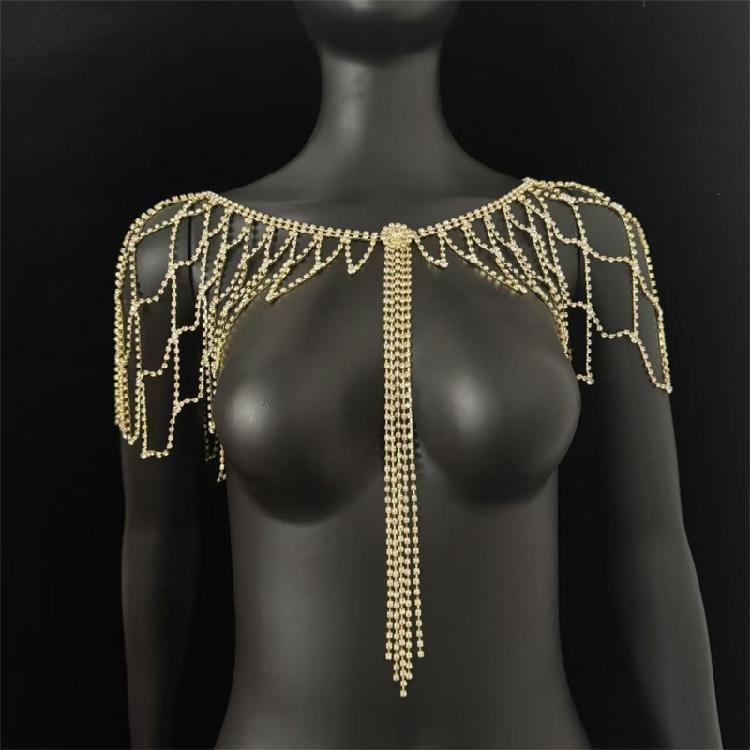 Rhinestones Embellished Fringe Design Shoulder Chain Jewelry For Bride During Wedding Ceremonies Festivities