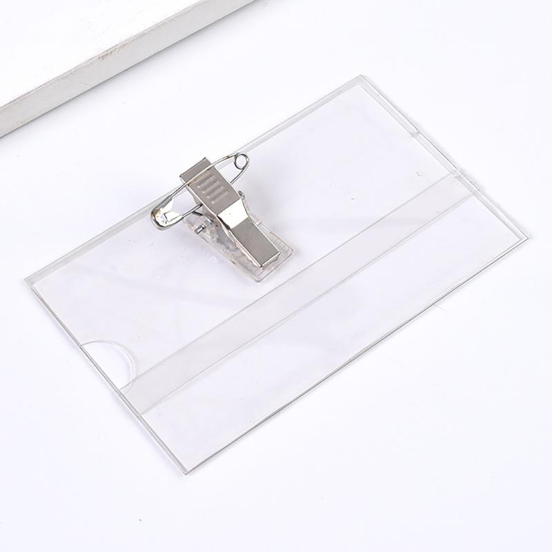 Transparent Chest Tag Id Holders Sleeve Office Staff Workers Work Card Cover Case Nurse Name Badges Holder With Brooch