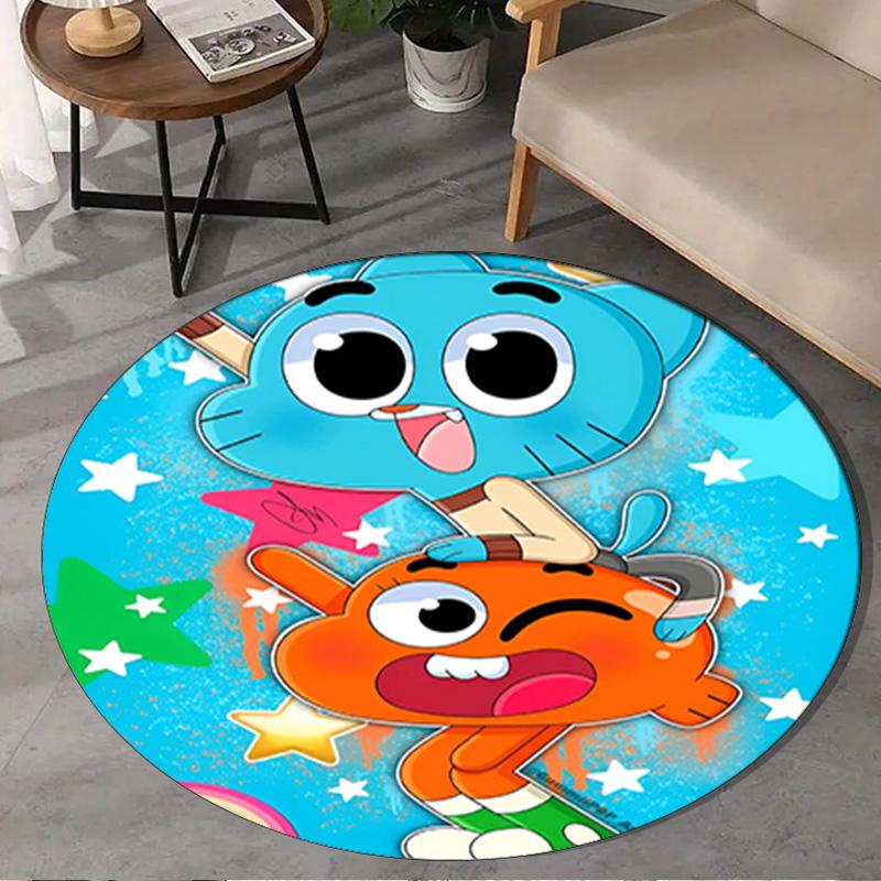 1PC Gum-ball's Amazing World Round Rug, Non-slip Chair Mat, Home Decor, Circle Carpet Perfect for Office, Bedroom, Living Room,Christmas gift