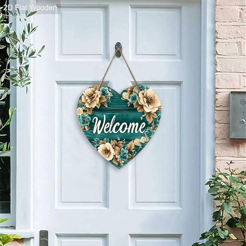 Wooden hanging decorative sign, welcome signs,Love heart shape pendant, indoor or garden decorations, 2D flat pendants, housewarming gifts for friends