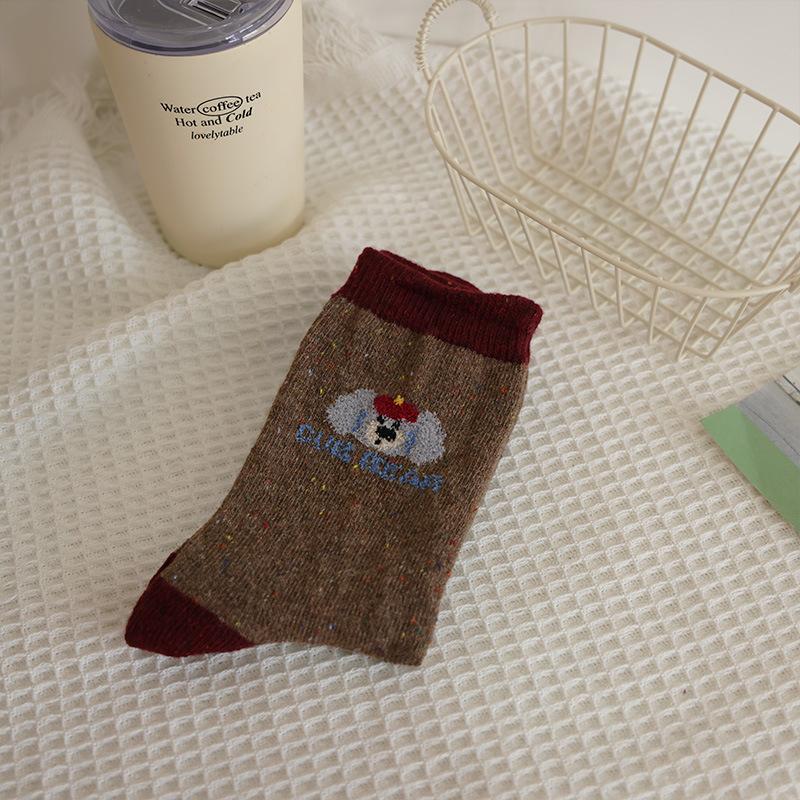 

Maillard Puppy Cute Mid-Leg Socks Girls Dot Gauze Wool Socks Cartoon Cold Protection Thickened Warm Socks One size fits all (individually packaged) темно-коричневого кольору