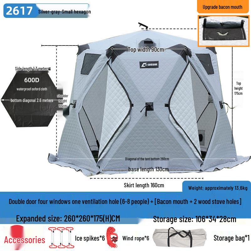 Hexagonal Winter Ice Fishing Tent - Cotton, Thickened, Warm, No-Assembly Needed