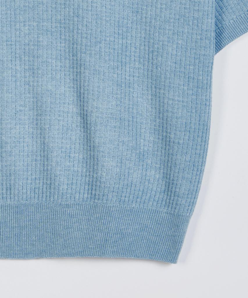 GLW Open Collar Waffle Half Knit Blue