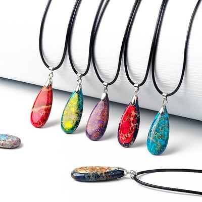 Water-Drop Emperor Stone Pendant Necklaces for Women Reiki Nature Stone Imperial Jaspers Turquoises Necklaces Healthcare Jewelry
