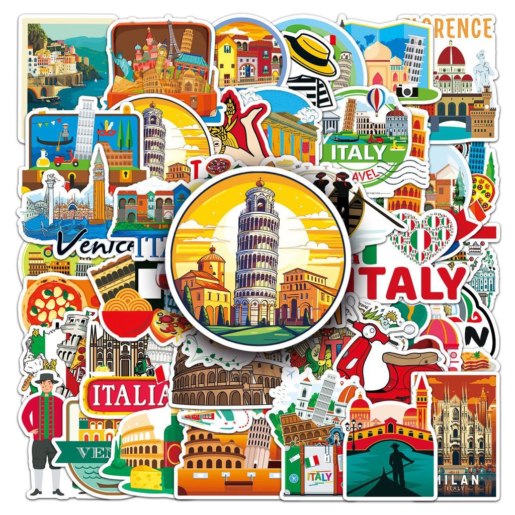 50 Italian Outdoor Travel Scenery Decal Stickers for Water Bottles, Mobile Phone Cases and Luggage