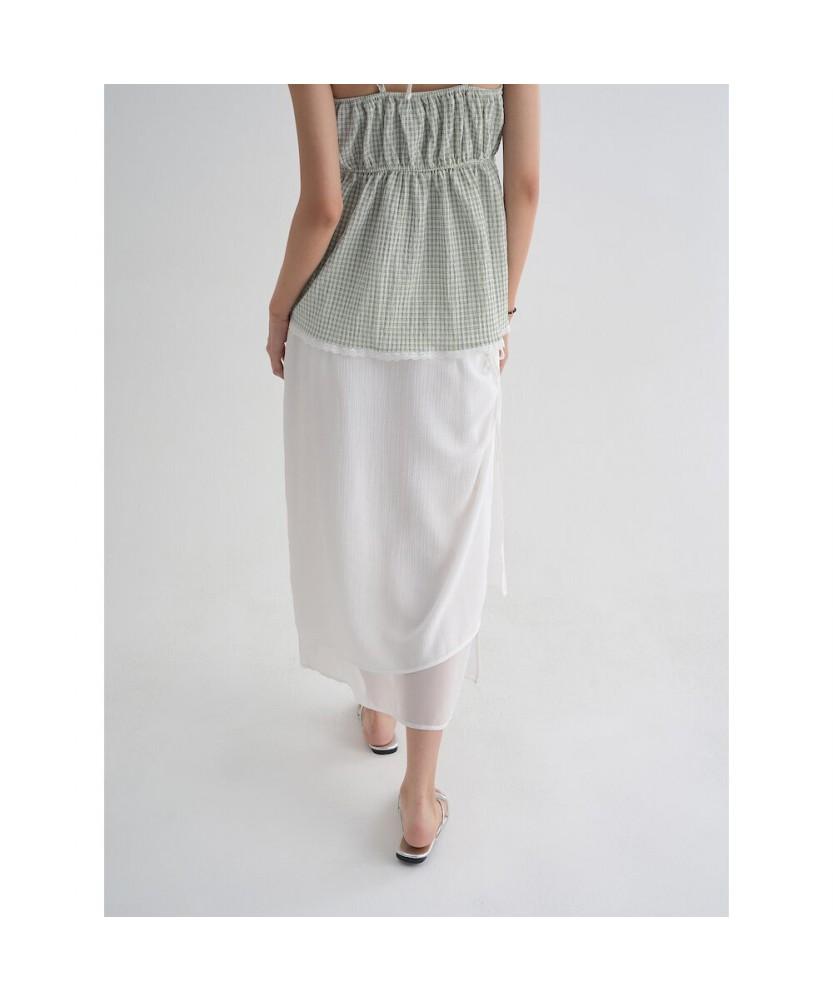 8SECONDS Sheer Layered Skirt (Solid) White
