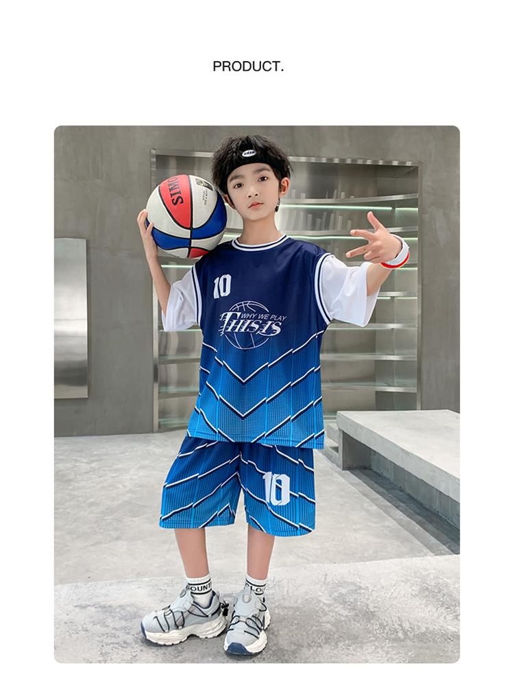 Boys' summer basketball suit set new 2026 mid to large children's summer short sleeved quick drying sports football suit trend
