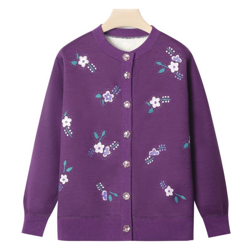 Grandma winter knitted sweater old man velvet cardigan female old lady autumn new clothes mother coat