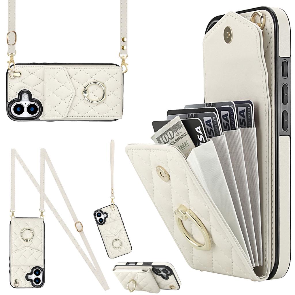 For iPhone 17 Case RFID Blocking Card Bag Leather + TPU Crossbody Phone Cover with Ring Kickstand