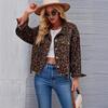 Womens Denim Cropped Jacket Leopard Print Streetwear Loose Fit Long Sleeve 2025