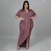 Fashion Plus Size Women's Sexy Nightclub Irregular Split V-Neck Dress