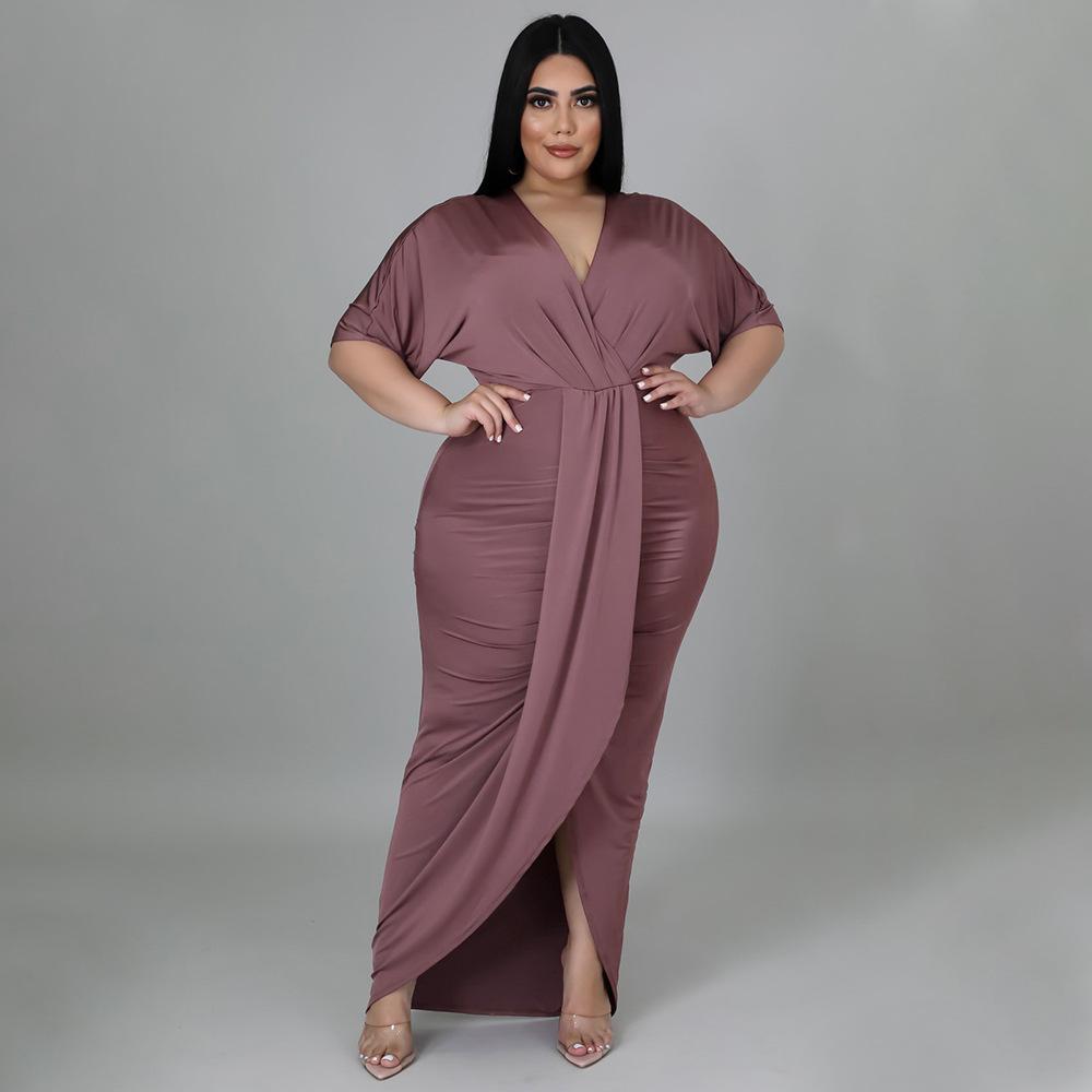 Fashion Plus Size Women's Sexy Nightclub Irregular Split V-Neck Dress