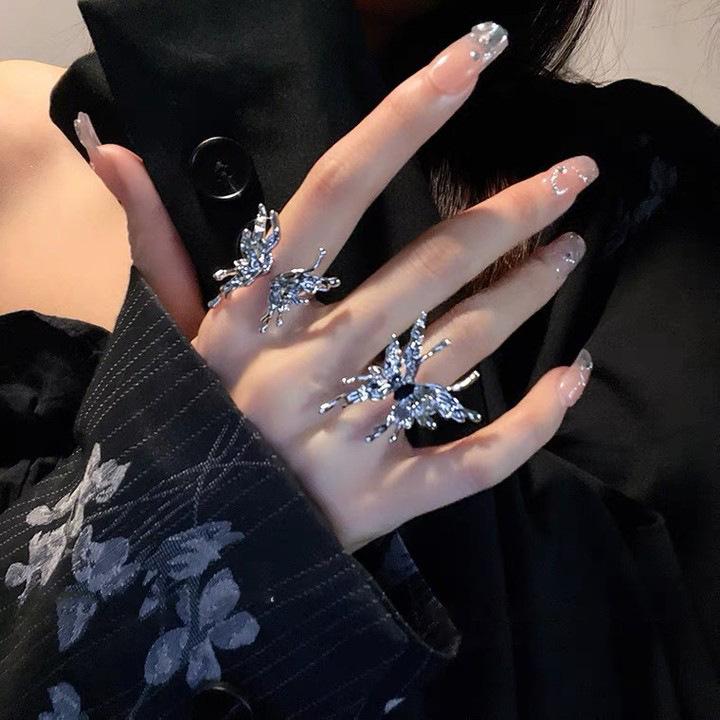 Geometric Zircon Metal Open Ring - Elegant High-End Cold Style Jewelry for Women