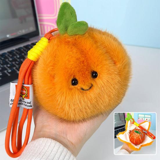 Peelable Fruit Plush Keychain 3.54-Inch Stuffed Toy for Kids Adults Cute Orange Lemon Durian Shape Interactive Stress Relief Toy Bag Backpack