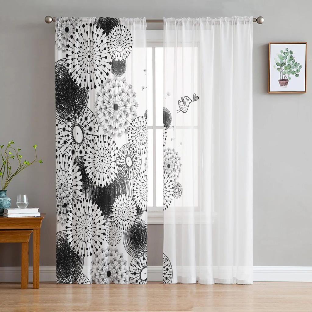 Abstract Dandelion Flowers Sheer Curtains For Girl Kids Bedroom Kitchen Window Drapes Curtain Home Decoration