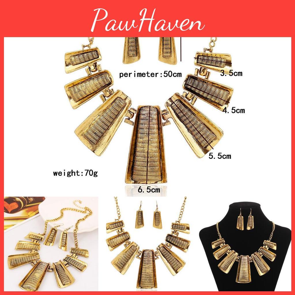 Fashionable Exaggerated Geometric Trapezoid Short Gold Necklace Earrings And