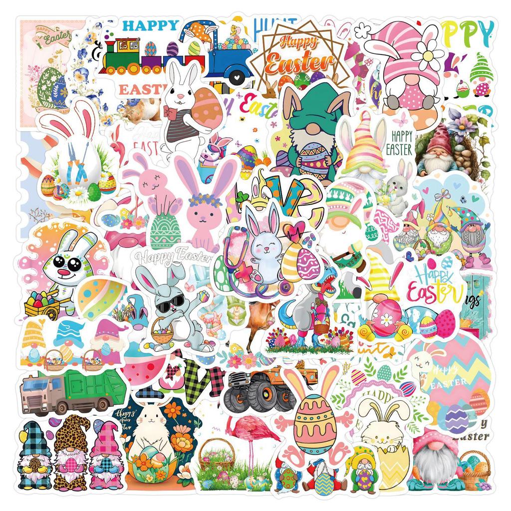 55 Sheets Cartoon Easter Egg & Rabbit Stickers for Suitcases and Phones