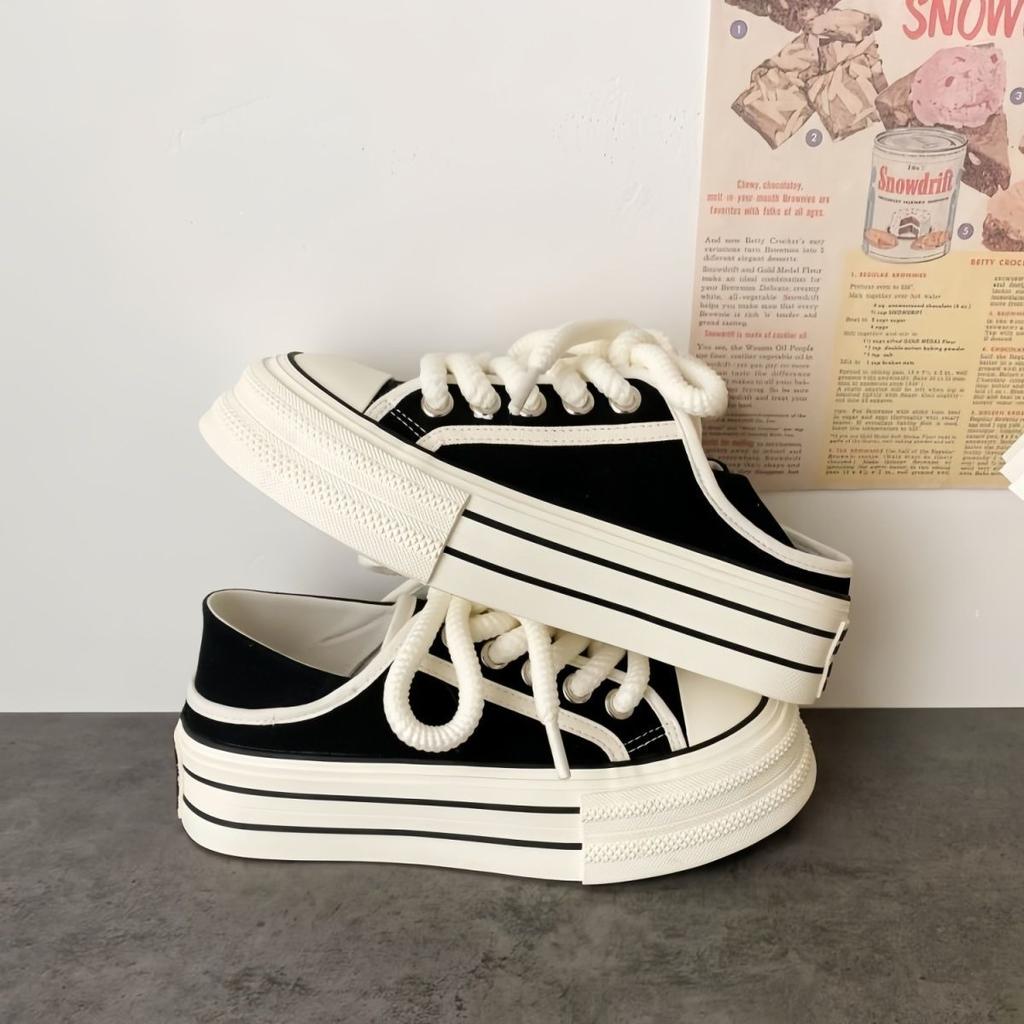 With Skirt Platform Two Wear Canvas Shoes Women 2025 Summer New Retro Versatile Niche One Pedal Half Drag Shoes