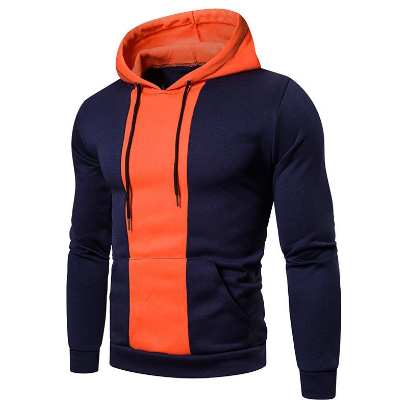 

Мужская классическая повседневная толстовка с капюшоном и длинным рукавом в стиле пэчворк L темно-синий