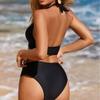 Polyester High Waist Bikini With Mesh Panels And Removable Padded Cups For Water Sports