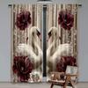 Set Of 2 Flat Printing Party Curtain Swans Roses Digital Printed Polyester Drapes Decorations Use Event Decoration