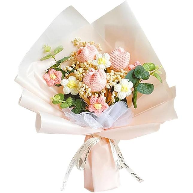 

Вязаные крючком тюльпаны, букет цветов, искусственные цветы: Готовые вязаные крючком цветы ко Дню матери, Дню рождения, Дню благодарения, для домашнего декора (Темно-розовый) розовый