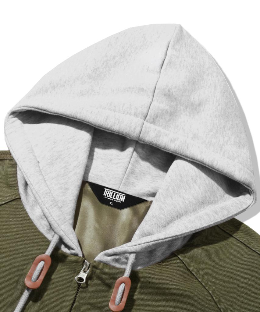 Trillion 2Way Vintage Washed Cotton Zip-Up Hoodie_Khaki