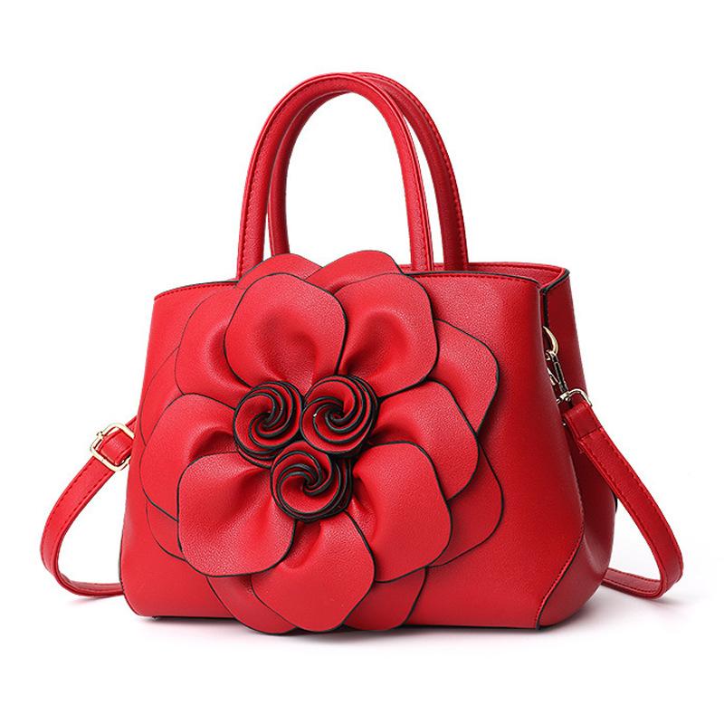 

Women s Bag 2026 European and American Popular Women s Bag PU Leather Flower Handheld Shoulder Bag Red Bridal Bag Girl красный