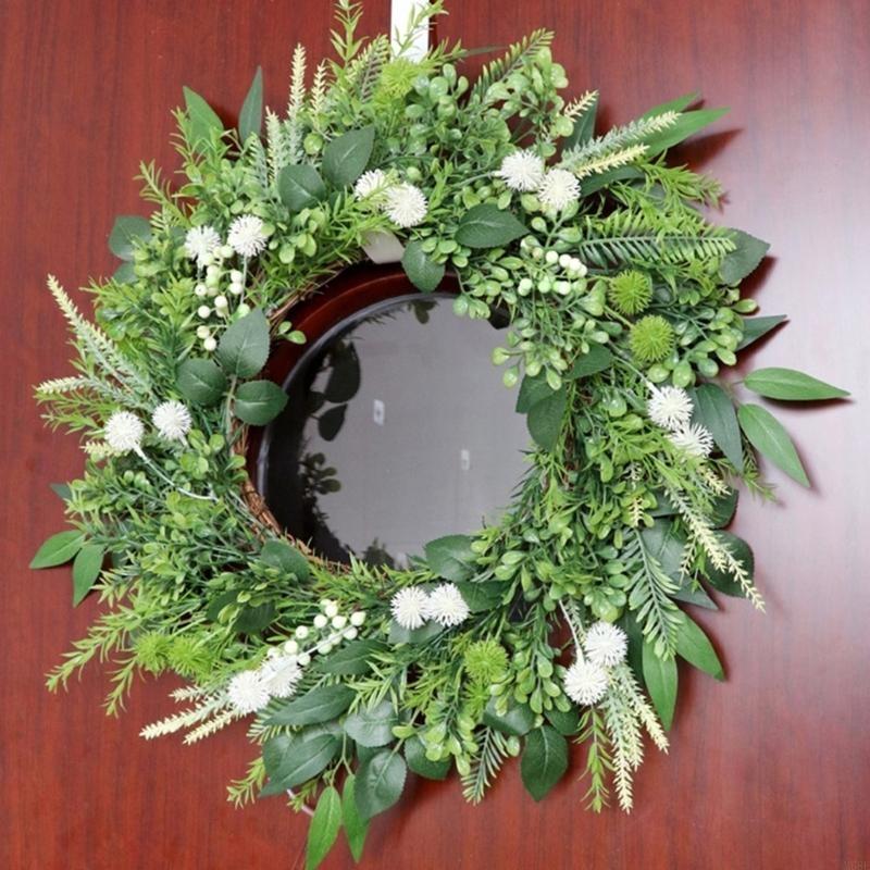 Artificial Leaf Flower Wreath Spring Festival Wreath Artificial Flower Wreath for Front Door Hallway Garden Farmhouses M68E
