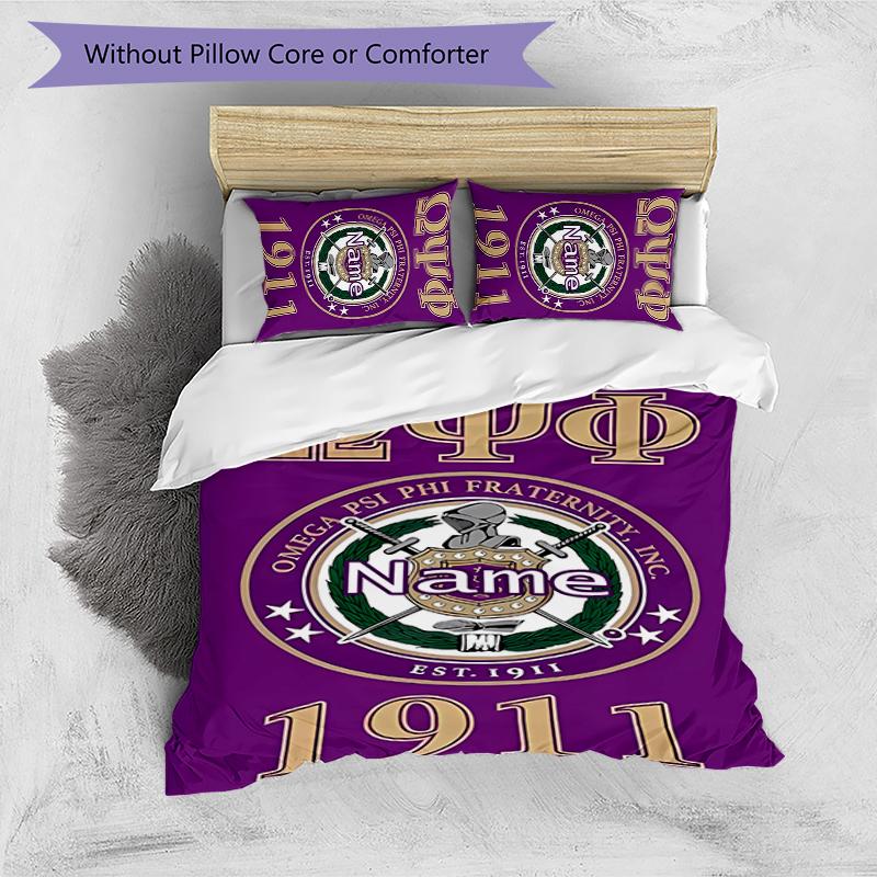 3pcs Custom Name Cartoon Omega Psi Phi Bedding Set Duvet Cover Closure Includes 1 Duvet Cover & 2 Pillowcases for All Seasons Bedroom Decor