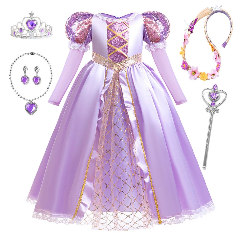 Little Girls Purple Princess Rapunzel Birthday Party Cosplay Halloween Easter Carvinal Fancy Dress Girls Holiday Party Dress-Up