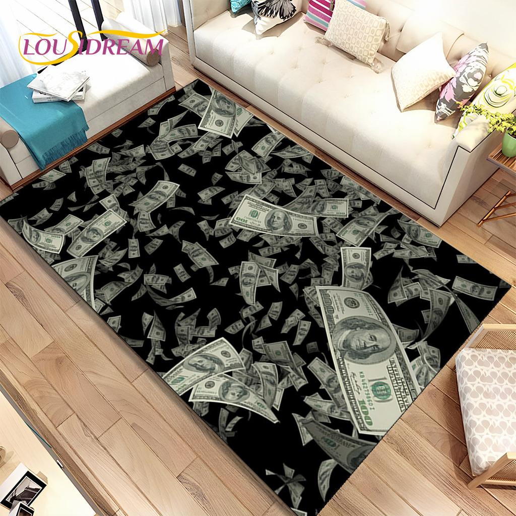 3D Illusion Dollar Euro Money Pattern Area Rug,Carpet Rug for Home Living Room Bedroom Sofa Doormat Decor,kid Non-slip Floor Mat